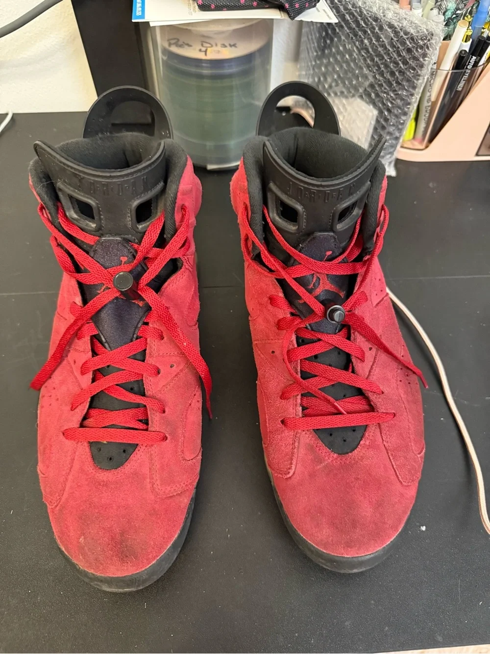 Jordan Men's Red and Black Suede High-Top Sneakers